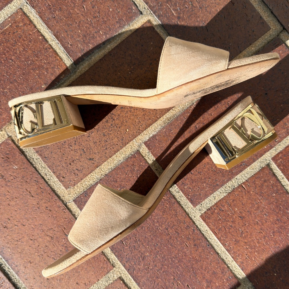 Bruno Magli Leather Suade Sandals with Metal Ornate Heels Made in Italy Size 40